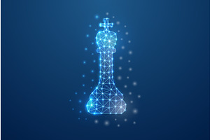 Futuristic glowing chess king piece, an Illustration by GraphiShop