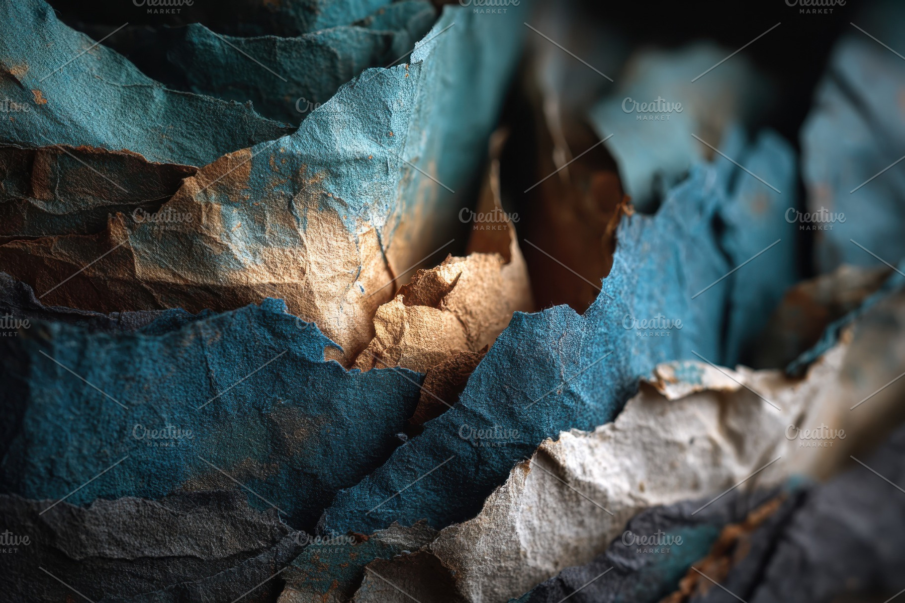 Abstract art teal gold textured pape, a Photo by Pixeness Studio