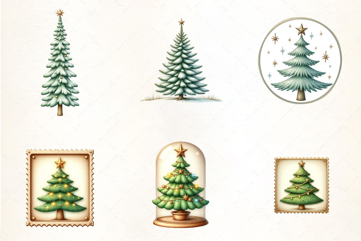 Christmas Tree Postage Stamps Clipar, an Illustration by CrexoraLab (Photo 3 of 5)