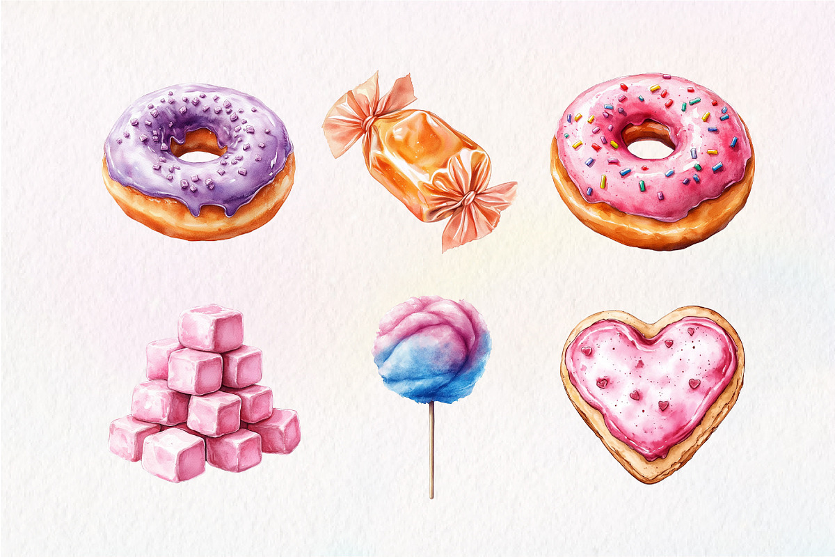 Watercolor Pastel Sweets Clipart, an Illustration by Dream Creation (Photo 5 of 6)