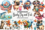 Quirky Dog and Fish Clipart, an Illustration by DreamArtGraphic (Thumbnail 1 of 5)