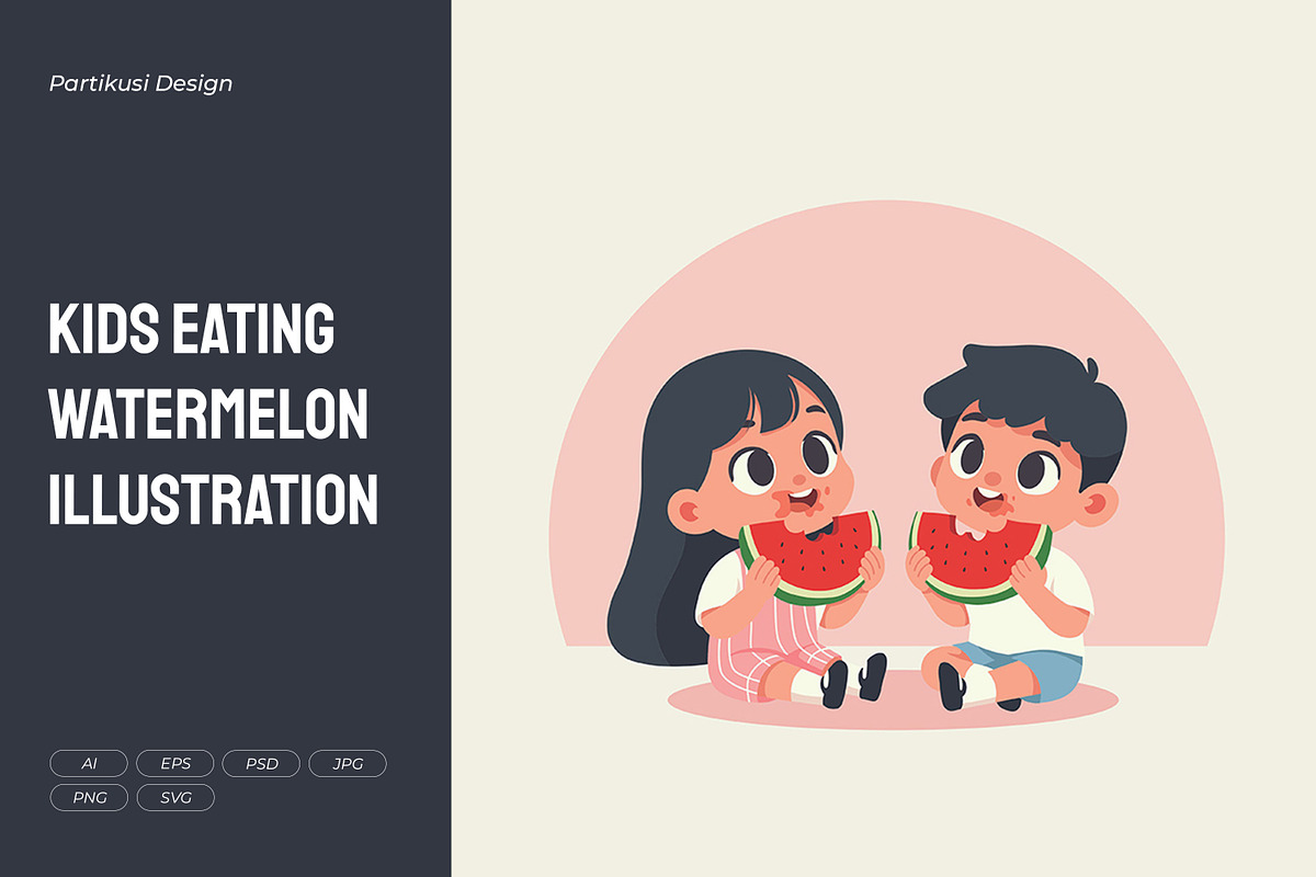 Kids Eating Watermelon Illustration, a Person Illustration by Partikusi Design (Photo 1 of 3)
