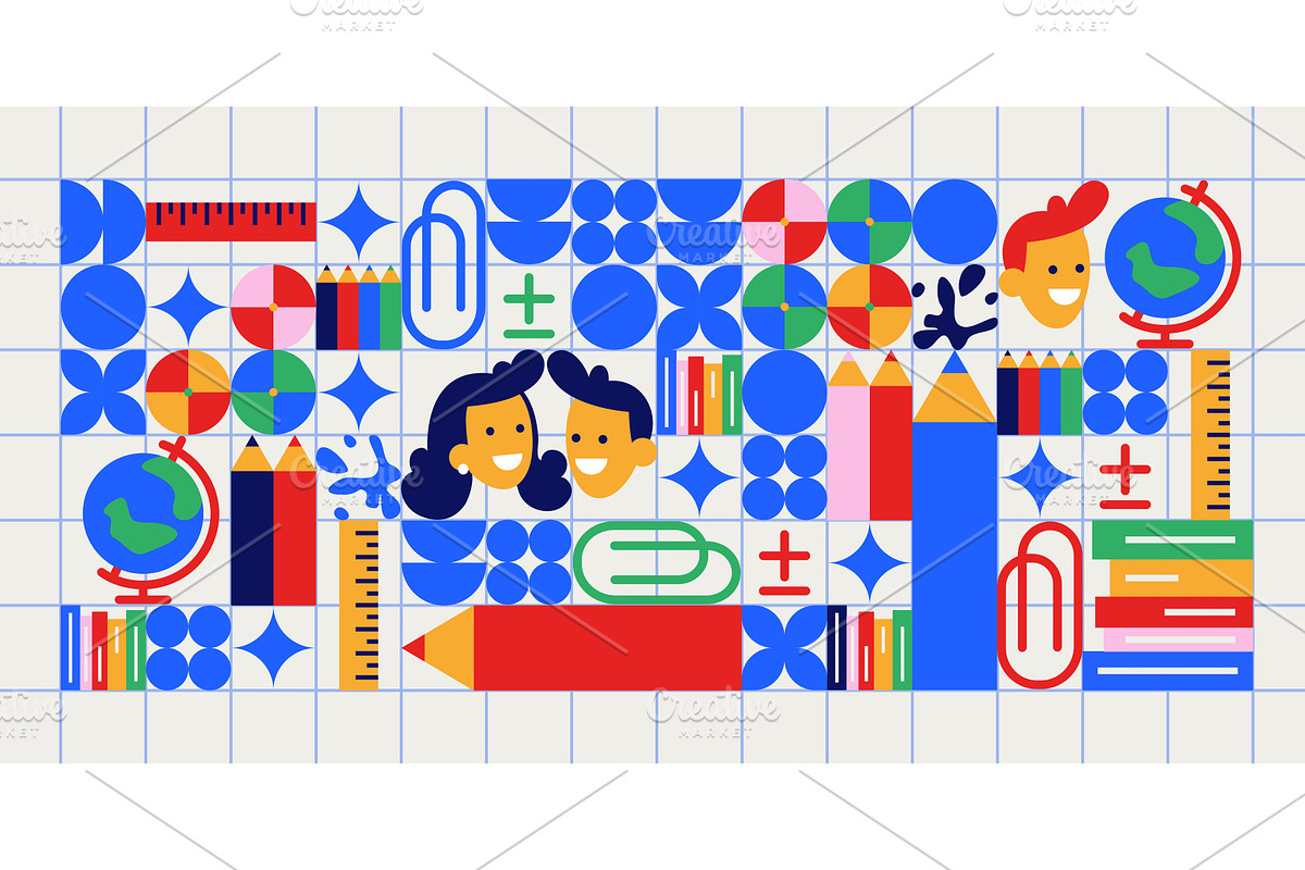 Geometric study pattern with school, an Education Illustration by art PVP - market