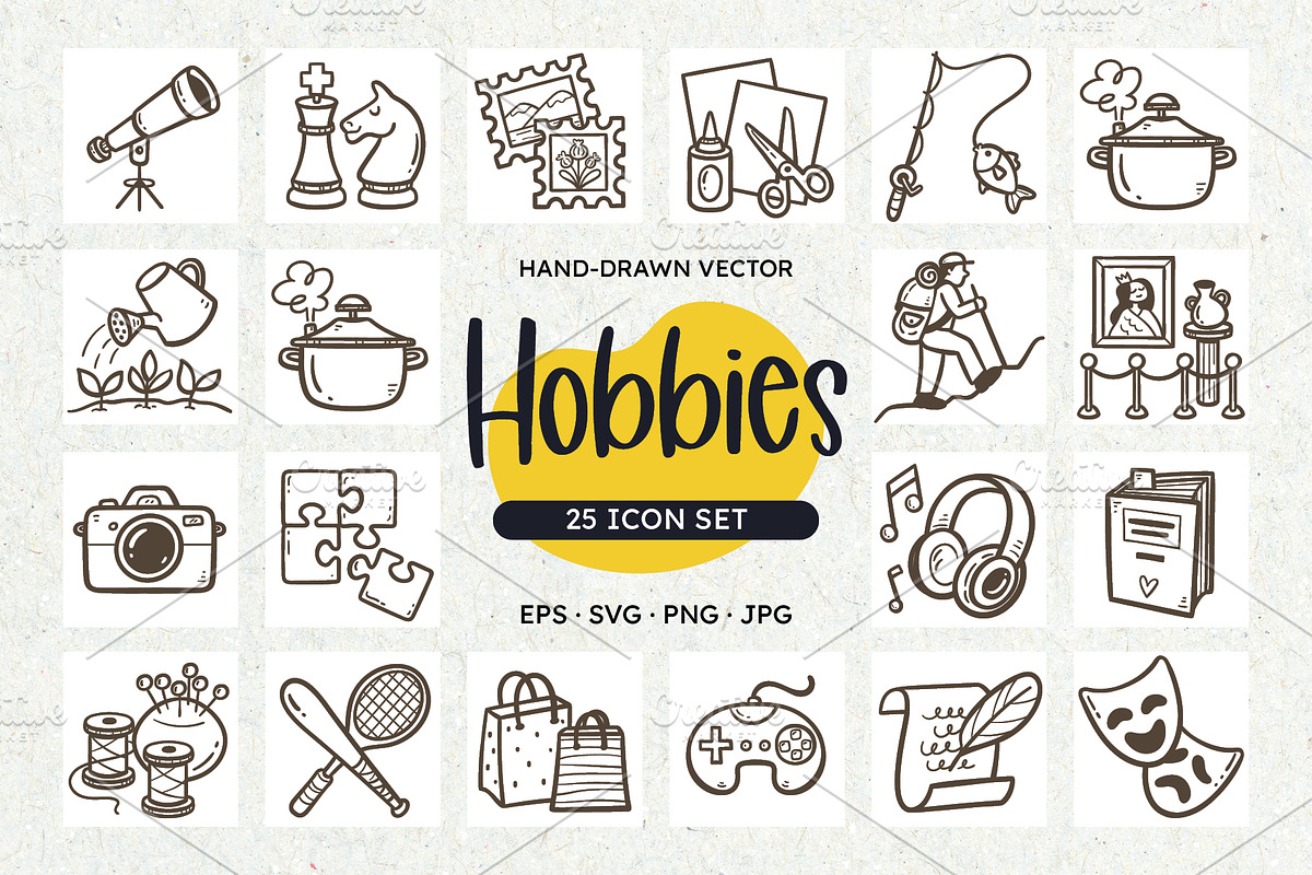 Hand-Drawn Hobbies Icons, an Outline Icon by insemar (Photo 1 of 4)