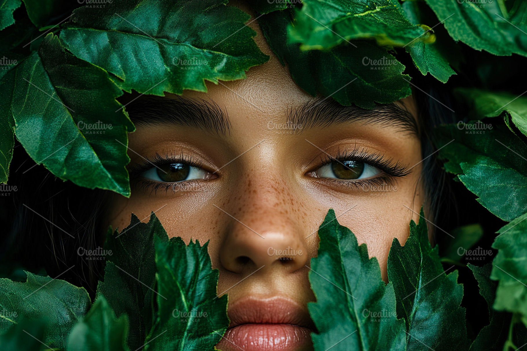 Woman's Face in Green Leaves, a Person Photo by Ales Munt