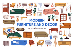 Modern furniture set. Home decor, an Object Illustration by Good Studio