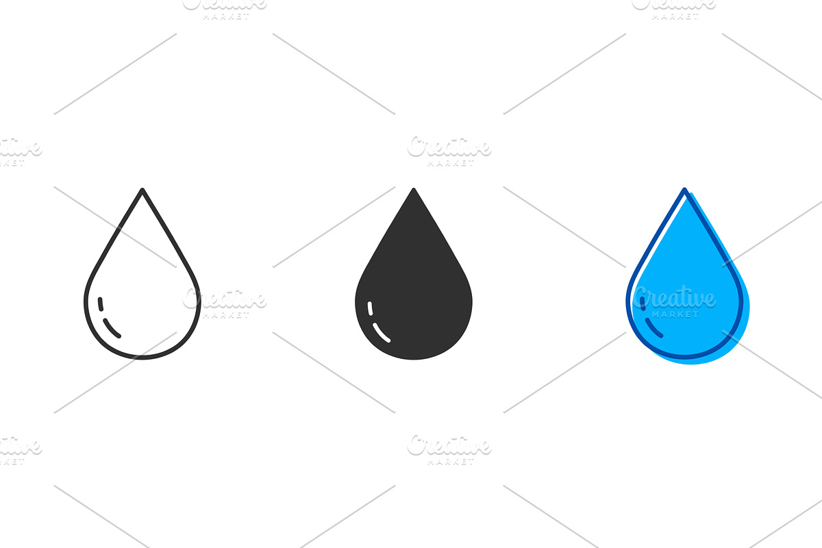 Water Drop Line and Silhouette Icons, an Illustration by Gentle Studio