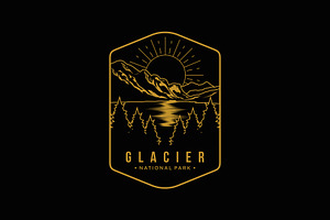 line art glacier National Park logo, a Branding & Logo Template by swarnstudio