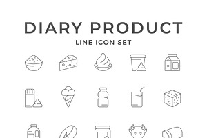 Set line icons of diary product, an Outline Icon by motorama