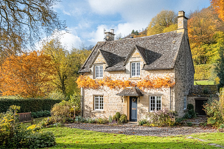 Autumn cottage in the English countryside style, old village arc, an Architecture Photo by Anneleven