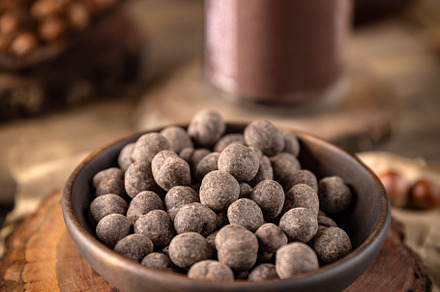 Bowl of chocolate covered hazelnuts