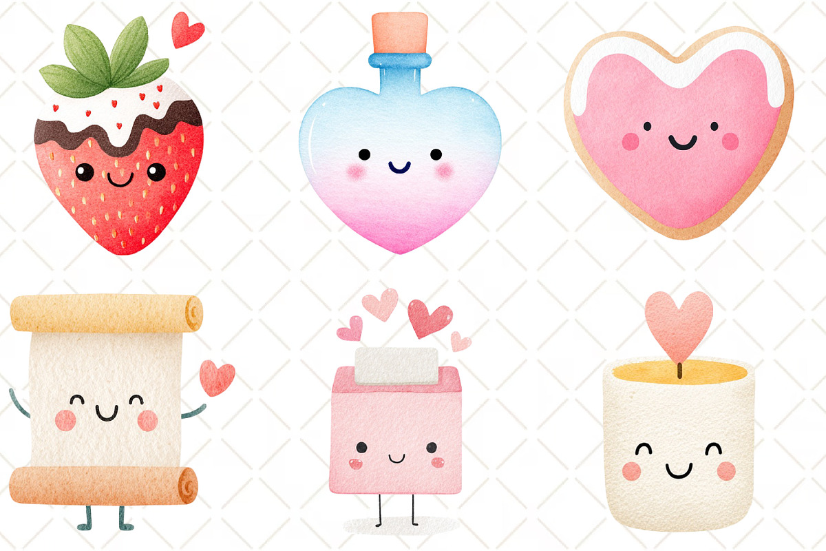 Kawaii Valentines Clipart, an Illustration by Black Bird Studio (Photo 2 of 6)