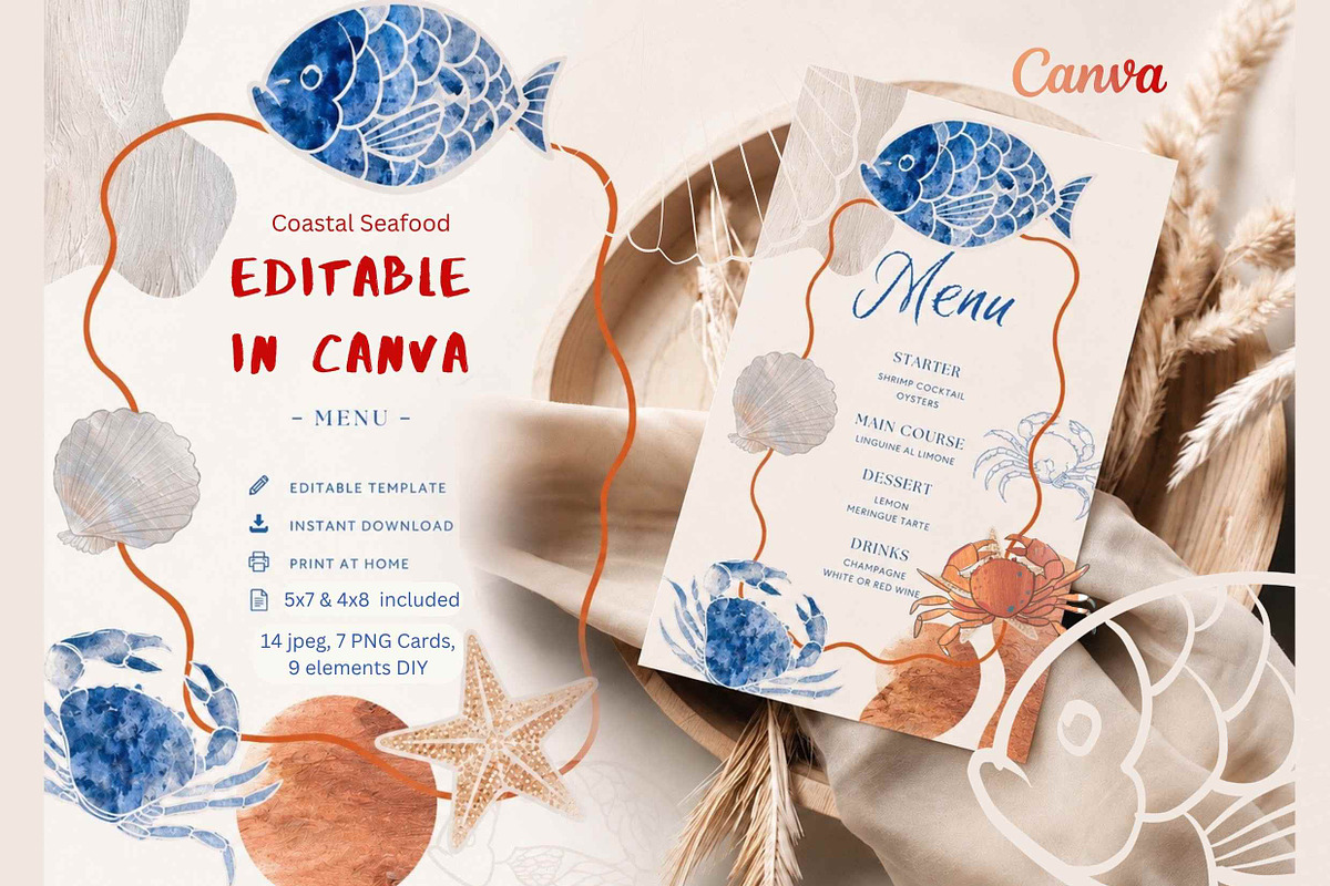 Mediterranean Menu Template & DIY, a Card Template by Alisa Mikibith Art (Photo 1 of 10)