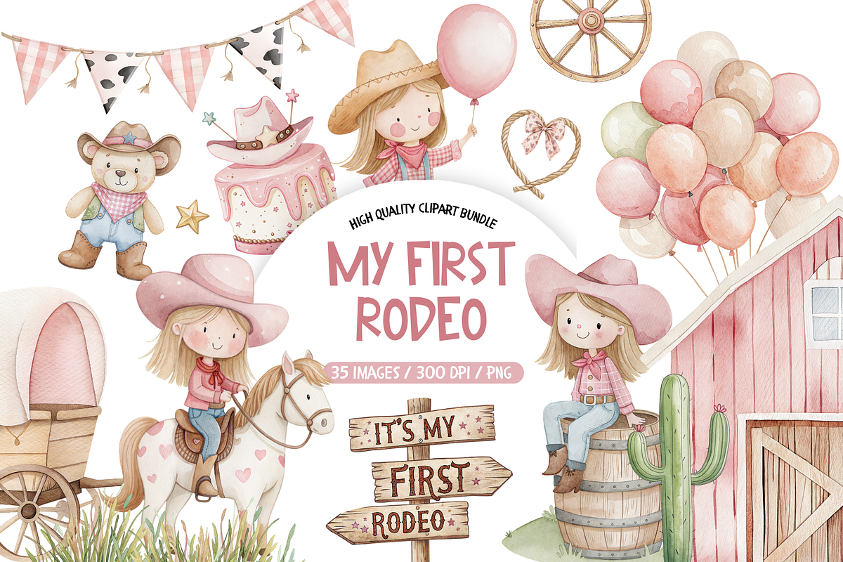 My First Rodeo Clipart, Cowgirl PNG, an Illustration by TatiMockup (Photo 1 of 5)