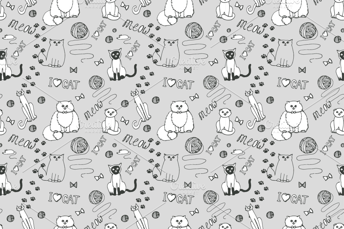 seamless pattern with cats preview 3