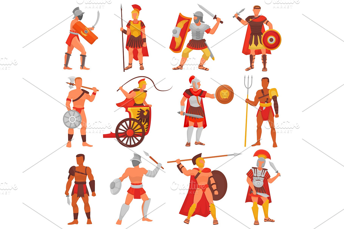 Gladiator vector roman warrior character in armor with sword or weapon ...