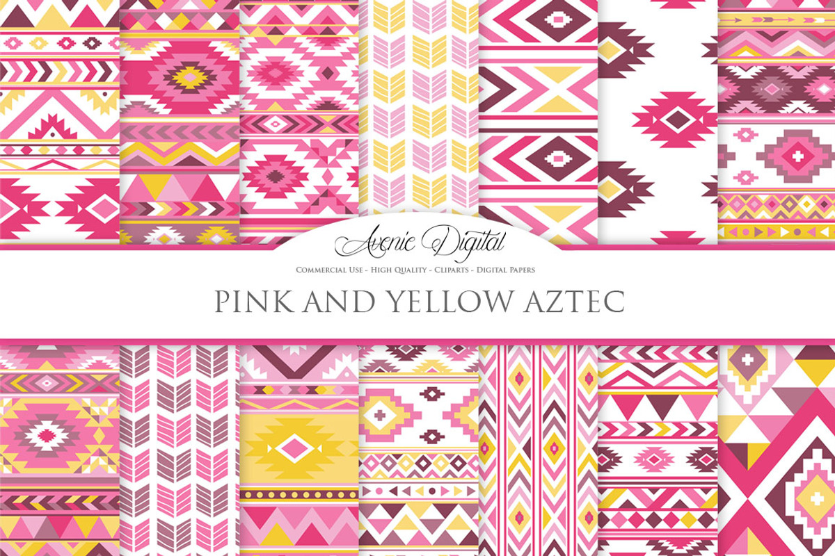 Pink and Yellow Aztec Digital Paper, a Texture Graphic by Avenie Digital (Photo 1 of 4)
