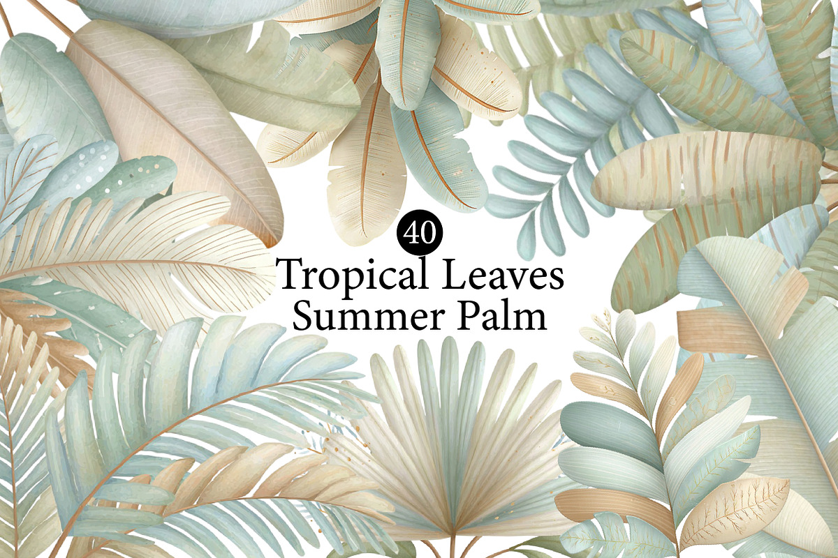 Watercolor Tropical Leaves, Summer, an Illustration by DreamArtGraphic (Photo 1 of 7)