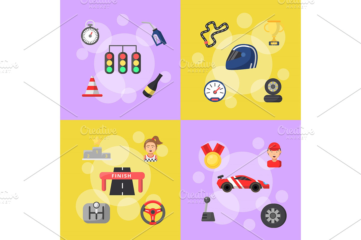 Vector car racing icons infographic, a Background Graphic by Onyx ...