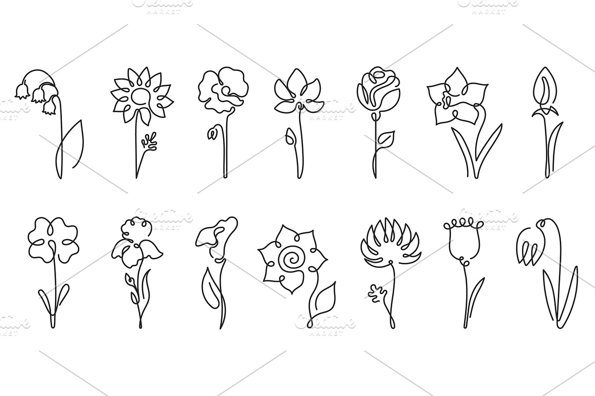 One line flower. Continuous line, an Object Illustration by winwin.art