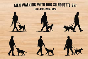 Man Walking with a Dog Silhouettes, an Animal Illustration by Gfx Expert Team