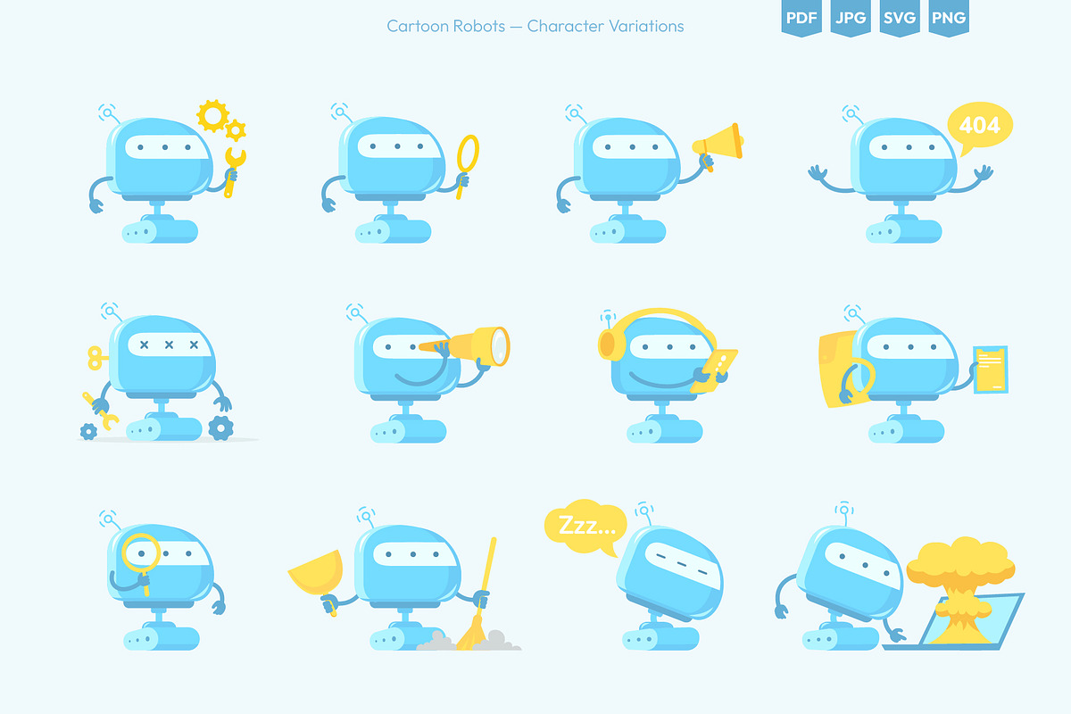 Cartoon Robots Vector Collection, a Technology Illustration by Ilia Design (Photo 7 of 10)