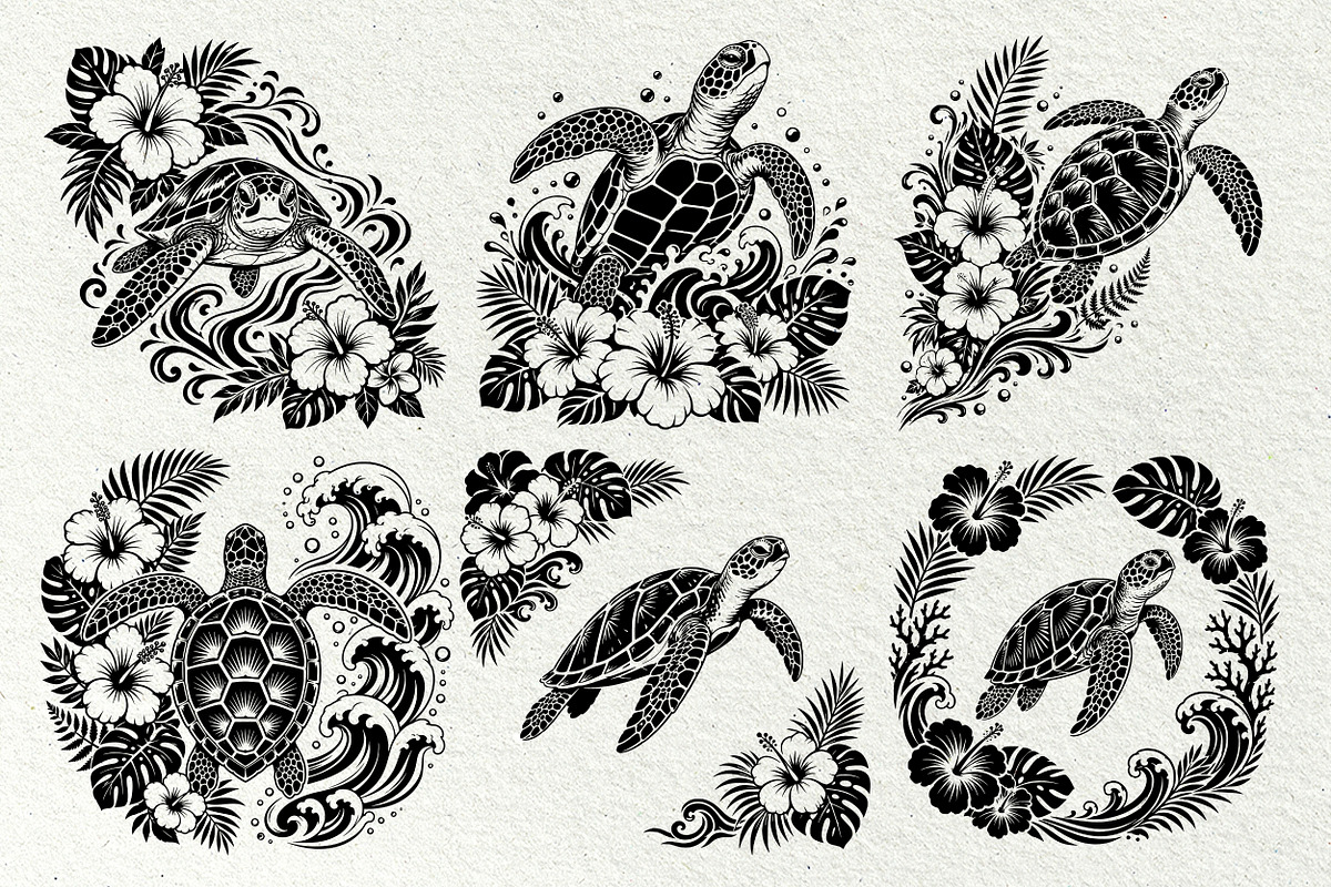 Sea Turtle Tropical SVG Graphics, a Decorative Illustration by DENIDigitalArtSudio (Photo 3 of 7)