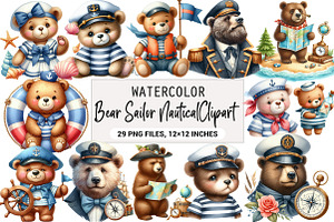 Bear Sailor Nautical Clipart, an Illustration by DreamArtGraphic