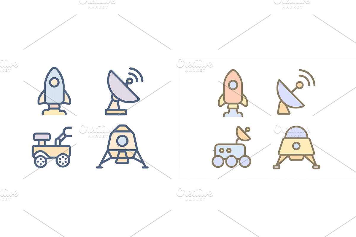 Icons representing space exploration, a Technology Illustration by ZinetroN