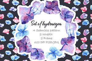 Watercolor set of Hydrangea