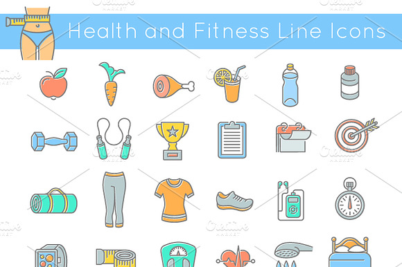 Flat Thin Line Fitness Icons