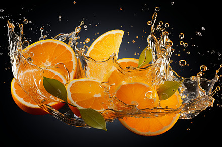 Fresh fruit floating orange juice or, a Food & Drink Photo by Pixeness