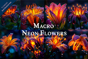 Macro Neon flowers. Wall art., a Decorative Illustration by KENO Mascots (Thumbnail 1 of 5)