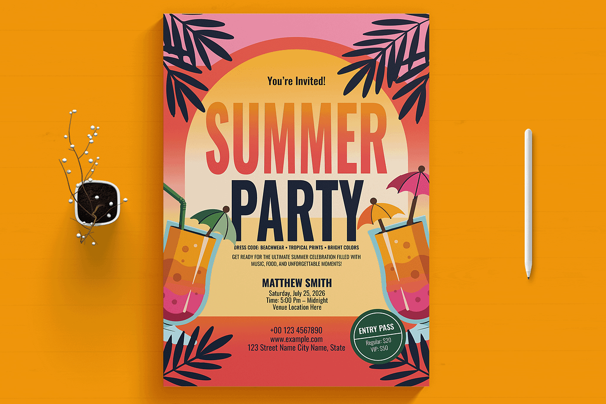 Summer Club Party Flyer Template, a Flyer Template by MightyDesign (Photo 1 of 8)