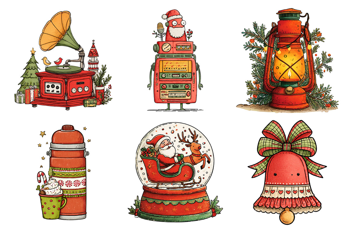 Vintage Christmas Clipart Bundle, an Illustration by Daily.Designs (Photo 3 of 5)