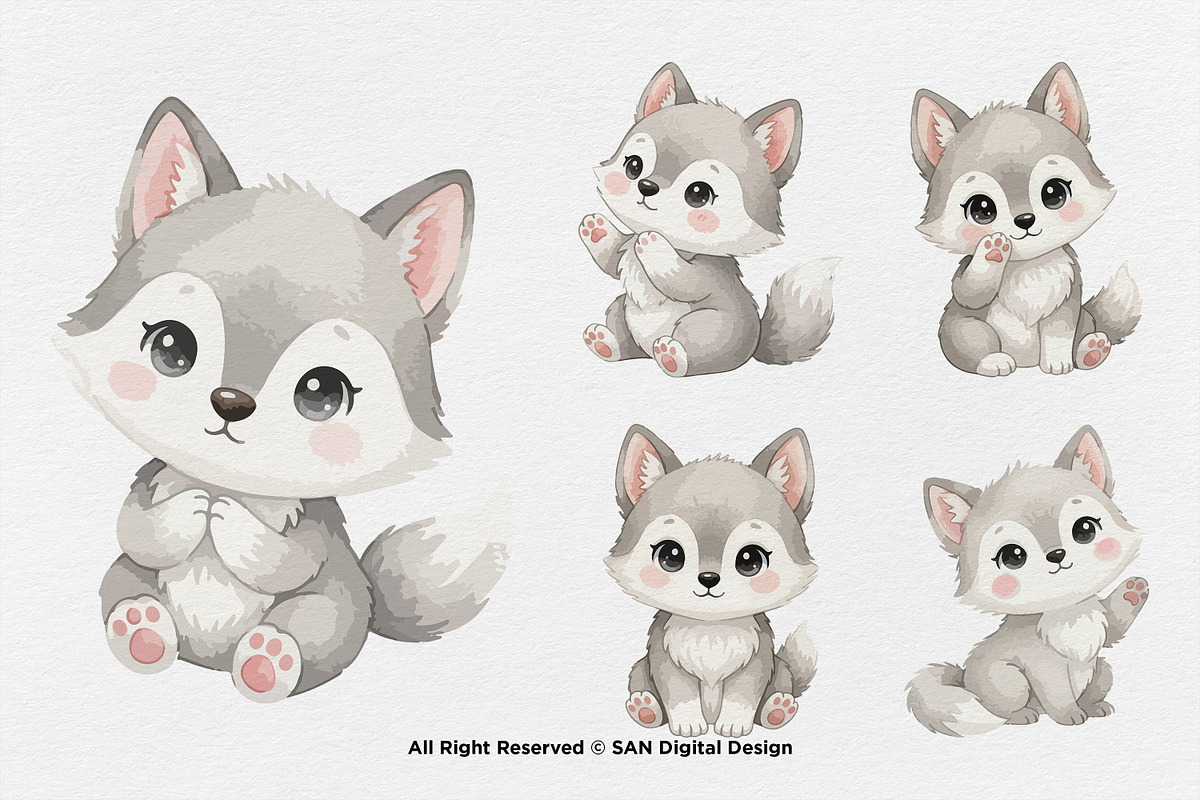 15 Bundle Watercolor Wolf Grey Nigh, an Animal Illustration by Morspective (Photo 7 of 8)