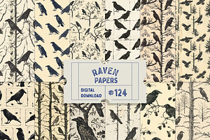Crow Stamp Printed Seamless Patterns