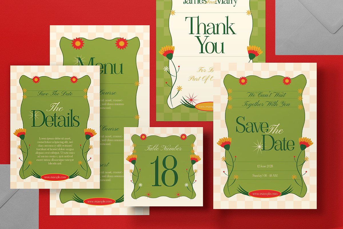 Green Wedding Invitation Set, an Invitation Template by graphicook (Photo 2 of 3)