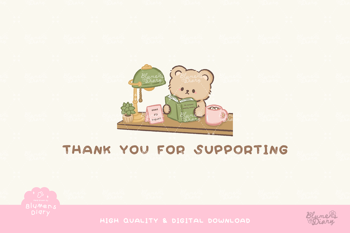 Kawaii Bear Autumn Library Clipart, an Animal Illustration by Blumensdiary (Photo 6 of 6)