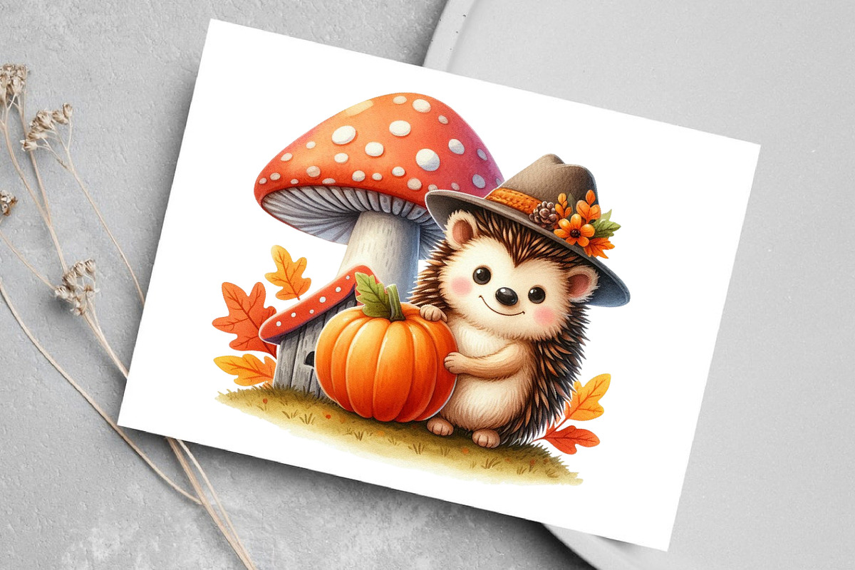 Autumn Hedgehog with House Clipart, a Seasonal Illustration by Canvas Craft (Photo 5 of 7)