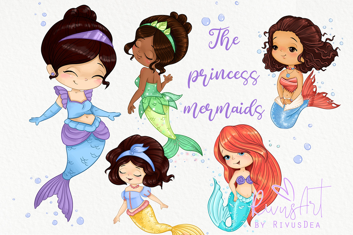 Mermaids PNG clipart pack., a Decorative Illustration by RivusArt (Photo 1 of 2)