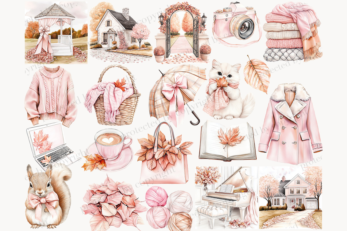 Pink Autumn Clipart, a Seasonal Illustration by GlamArtZhanna (Photo 4 of 8)