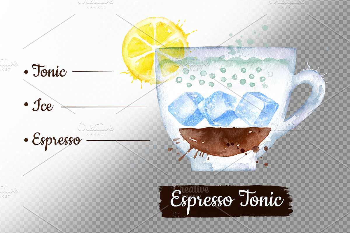 28 Watercolor Coffee Recipes, an Object Graphic by Sonya Illustrations (Photo 7 of 7)
