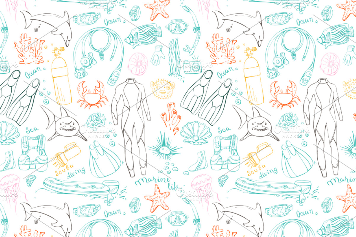 Diving doodles, patterns, lettering., an Illustration by airdynamic (Photo 6 of 8)