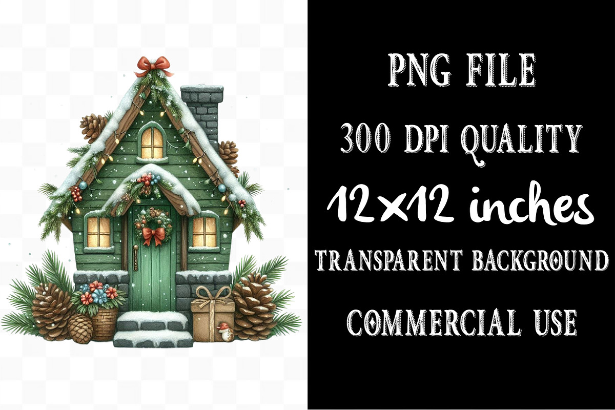 Cozy Green Winter Cottage Clipart, an Illustration by Designking (Photo 4 of 5)