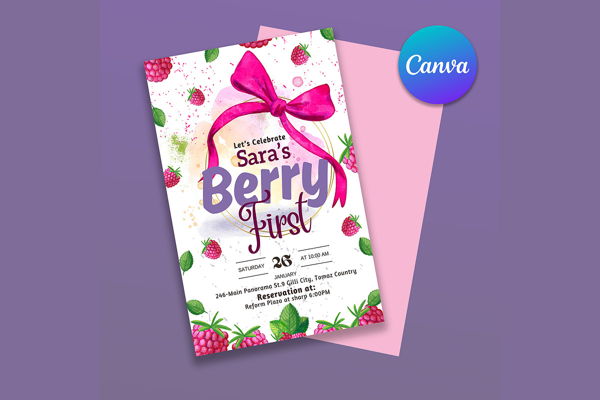 Berry First Birthday Card, a Social Media Template by Design Up