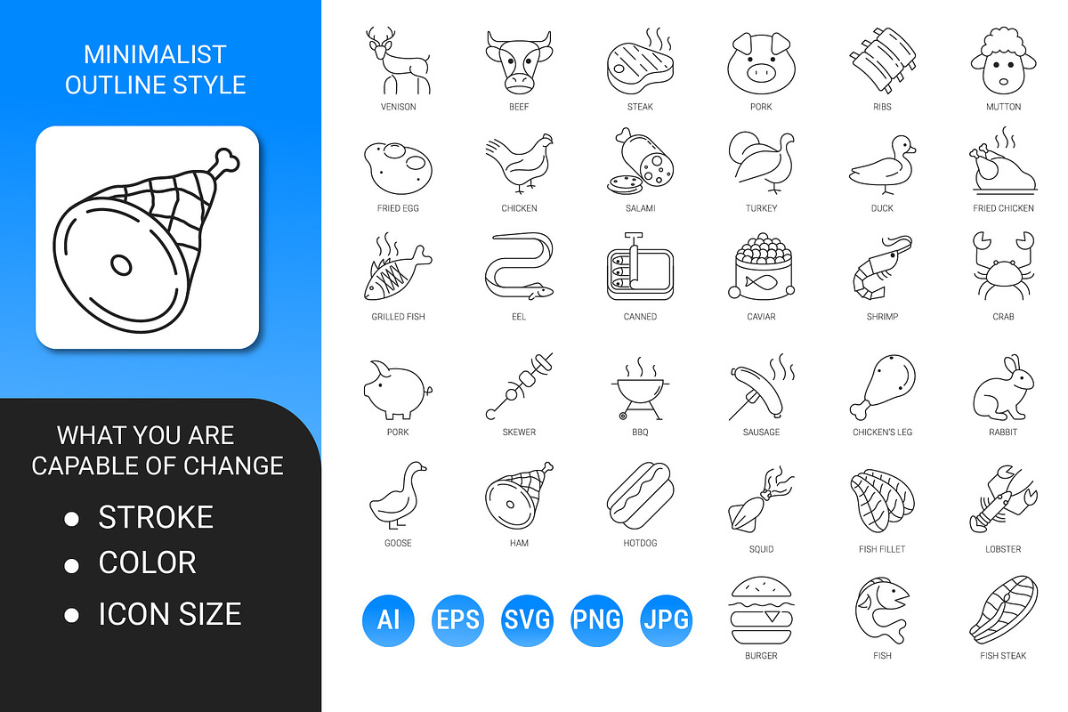 Meat, fish, and poultry icon set, an Outline Icon by Icons (Photo 2 of 3)