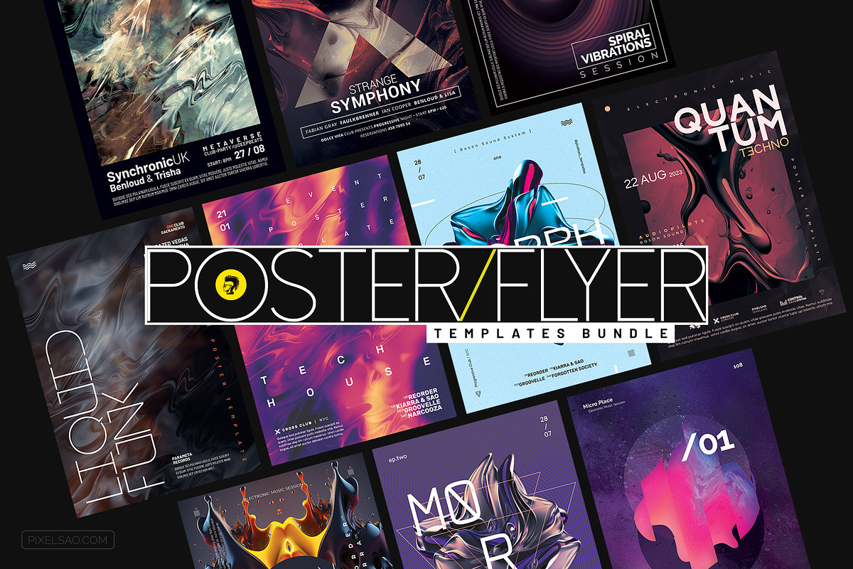 Abstract Party Flyers/Posters Bundle, a Flyer Template by pixelsao (Photo 1 of 3)