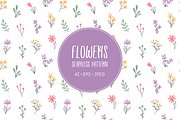 Minimalistic doodle flowers pattern, an Illustration by Cmeree (Thumbnail 1 of 3)
