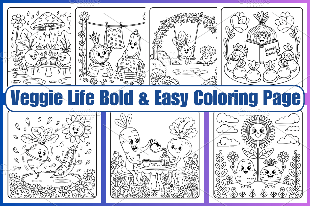 Veggie Life Coloring Pages For Kids, a Decorative Illustration by Coco Bloom (Photo 1 of 3)